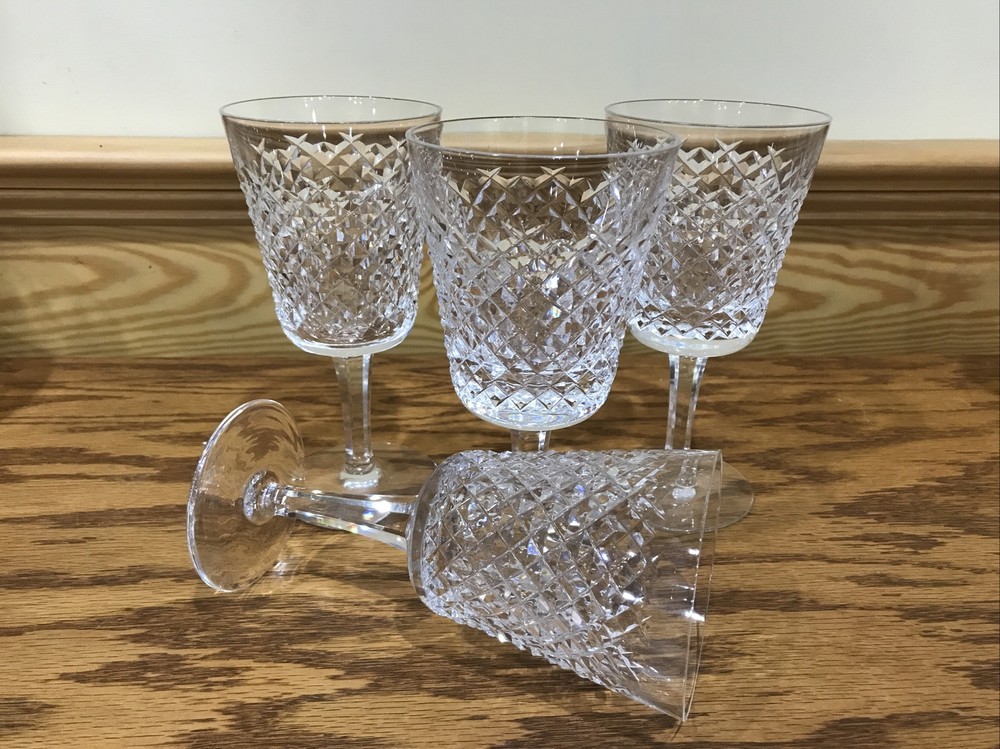 WATERFORD CRYSTAL ALANA CLARET WATER WINE GLASSES SET 4 Acid Etched Mark 7” ￼