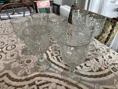 Vtg Libbey Hobstar Water Goblet Glass Clear Glass Stem Wine Glasses, Set Of 8