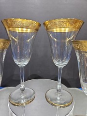 (6) Water Goblets Glasses 7-3/4″, clear Gold encrusted Glastonbury Lotus #85-1