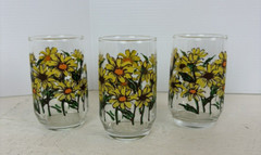 Vintage Set of 3 Sunflower Juice Glasses 6 oz 4 inches Tall