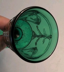 Early American Emerald Green Cordial Glass Footed W Raised Gold Decoration 4″