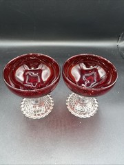 2 Vintage Anchor Hocking Bubble Foot Ruby Red Liquor Cocktail Goblets Champagne