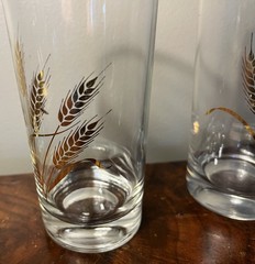 Vintage MCM Set Of 3 Homer Laughlin 22k Golden Wheat Pattern 12 oz Glasses 5.5in