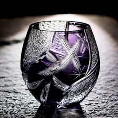 Feather Design Hand Cut Clear Lead-free Crystal Glass 12oz Whiskey Glass Purple