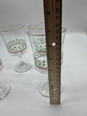 Set Of 4 Libby Vintage Christmas Holly & Berry Water Goblets With Gold Rim