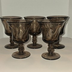 Vtg Fostoria Jamestown Smoke Brown Swirl Cordial Liqueur Glasses Set of 5 4″