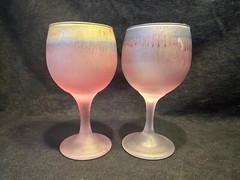 Hand Painted Frosted Hebron Drip Purple Pedestal Wine Cordial Glasses Set of 2