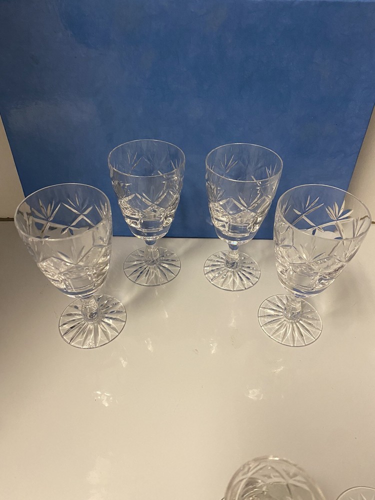 Webb Corbett Crystal 4 1/4” Claret Wine Glasses Cut Foot Prince Charles Pattern