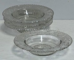 4 Duncan & Miller SANDWICH CRYSTAL 7″ RIMMED GRAPEFRUIT BOWLS