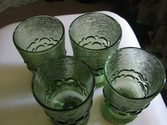 4) Brockway MONTEREY GREEN Avocado Glass WINE or JUICE GOBLETS 4-3/4″ RARE EXC