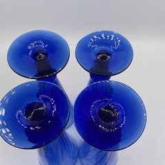 VTG 6 Champagne / Beer Set Cobalt Blue Swirl Tall Flutes Short Stem Bar Glasses