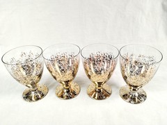 Cristallerie Italian Gold Fleck Sponge Pattern 16 oz Water Goblets Set of 4