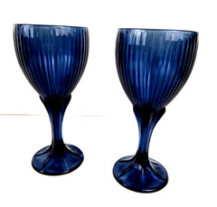 Vintage Fostoria Monet Dark Blue Water Goblet Elegant Stemware 8 oz Set of 2