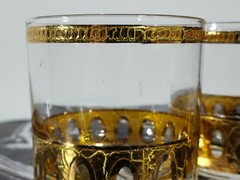 4 Damaged Culver Antigua Gold Crackle Lowball Cocktail Glasses 22k Gold