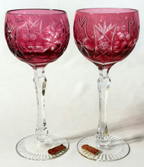 Vintage Beyers Cranberry Cut to Clear Crystal Hock Wine Glass