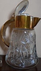 Vintage Cut Glass Crystal Carafe With Ice Chamber & Grapevine Pattern