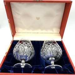VTG CARTIER Brierley Crystal Cognac Brandy Snifters In Original Red Box Set Of 2