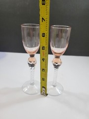 Set of 2 Blush Pink Glass Cordial Twisted Stem 6 1/4″ Tall
