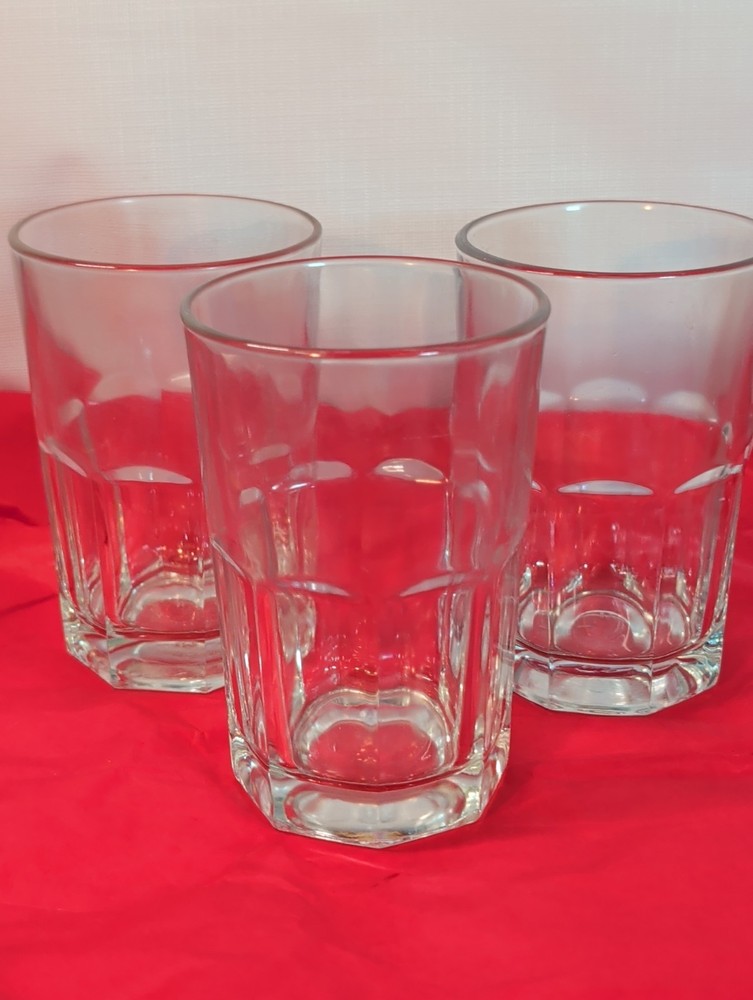 3 Vintage Libbey Crisa 20 Clear 8 Panel Tumbler Glasses 4-3/4” Tall