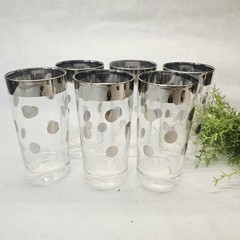 6 MCM Dorothy Thorpe 1960’s Highball Tumbler Silver Rim Polka Dots Retro Barware