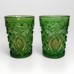 Antique EAPG Northwood Memphis Doll’s Eye Green Glass Tumbler Gold Gilt c1907