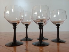 Fostoria Eloquence Onyx 6120 set of 5 Wine Glasses 6.75″ Black Stem Signed MINT