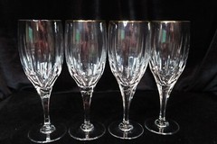 RARE MIKASA MANOR HOUSE GOLD TRIM MULTISIDED STEM 4 ICED TEA GOBLETS 8 1/2″ TALL