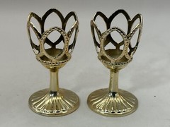 Set of Four Vintage Art Deco Nouveau Blue Glass in Silver Metal Holder Cordials