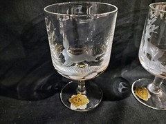 2 SALZBURGER CRISTALLGLAS Deer Stag Rabbit Etched Crystal Wine Glass Austria