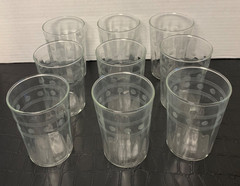 Vintage Anchor Hocking Glasses 4″Tall Tumblers Circle & Stripe Pattern Qty 9