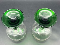 French Luminarc Emerald Green Beehive Stem Grape Etch Coordinating Wine Glasses