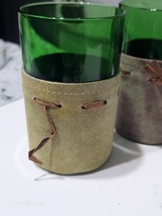 Vintage Italian Bar Glasses W/ Leather Suede Sleeves