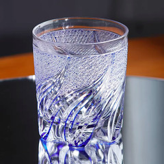 Edo Kiriko Crystal Whiskey Glass Hand Cut Blue Clear 9oz Gift Boxed