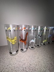 Vtg Libbey Animal Carousel Frosted Glasses Set of 7 Circus MCM Merry Go Round