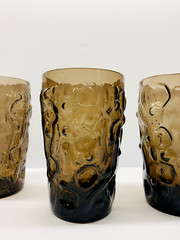 Vintage Set Of 4 Bryce Glass El Rancho Brown Dimple Textured 12 Oz Tumblers