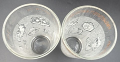 2 Mid Century Continental Can Co. Gold Trim White Rooster Eagle Juice Glasses