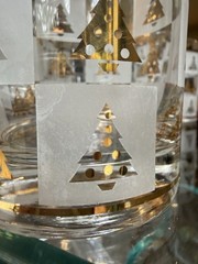 Vintage Culver Golden Spruce Christmas Tree Rocks Glasses Set of 6 Gold MCM