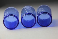 VTG Hazel Atlas Cobalt Blue Windmill Ice Bucket & 3 Flat Tumblers w/ Flags