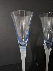 Elegant Frosted Stems And Light Blue Champagne Flute Set Of 2