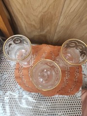 Bartlett-Collins St. Genevieve Clear Gold Trim Wine Water Goblets Set of 3 Vtg
