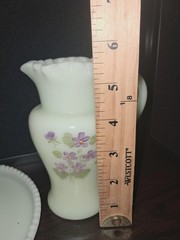 6 PC Fenton custard floral hand painted signed Uranium Lemonade set w/ Box
