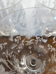 Morgantown Lace Bouquet Clear Stemmed Water Glasses Etched Floral Roses Set 0f 3