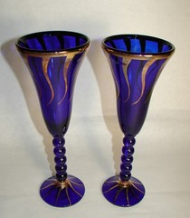 2 Cobalt Blue Gilt Champagne Flutes – Vidreco Mediterranea Spain – Silvia Garcia