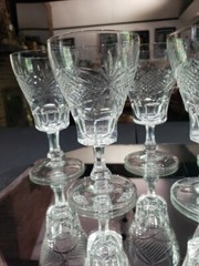 (7) WATER glasses Goblets Crystal, antique cut diamond crosshatch & fans