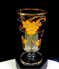 Novy Bor Glassworks Bohemian Art Nouveau Enamel Floral 5 5/8″ Wine Glass 1920s