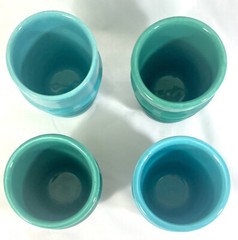4 Vintage 1930s Metlox Poppy Trail Ceramic Tumblers Cups Green & Blue, Beverages