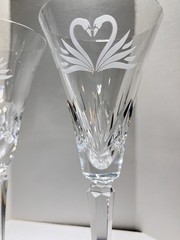 2 Waterford Crystal Wedding Collection Swan Champagne Toasting Flutes 9.25″
