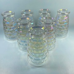 Federal Glass Set of 7 Colonial Iridescent Thumbprint 8oz Tumblers 1960s