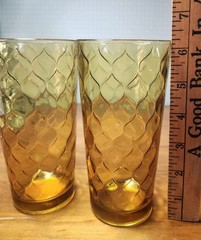 Set 2 Vintage Anchor Hocking Amber Optic Honeycomb JUMBO 20oz Tumblers Glasses