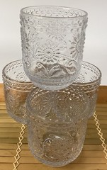 Vtg-Style Glass Embossed Drinking Glasses Floral/Sunflower Pattern Whisky Wine
